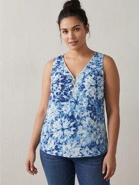 Tacera Blue Tie-Dye Sleeveless Top size medium